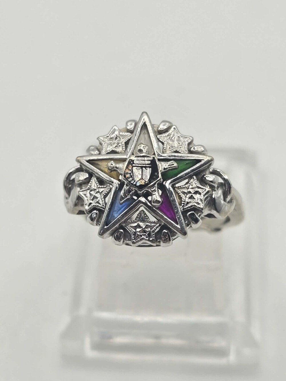 Vintage 10K White Gold Order of the Eastern Star Fraternal Ring
